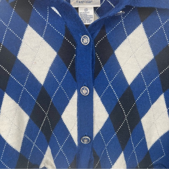 ESSENTIAL ELEMENTS ARGYLE BUTTON DOWN LONG SLEEVE CROP TOP XS PLAID BLUE WHITE - Picture 4 of 4
